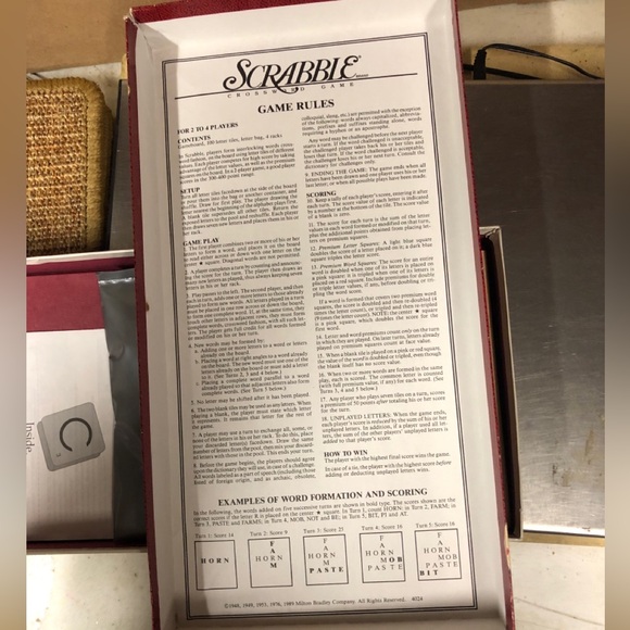 Vintage 1989 Milton Bradley Scrabble Crossword Game - all tiles, racks, & board - Picture 5 of 8